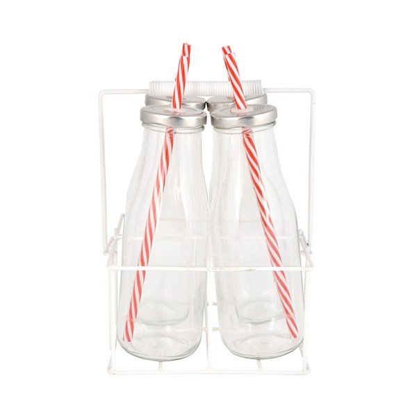 Dėklas su 4 stikliniais buteliukais "Esschert Design Farma", 430 ml-image-1