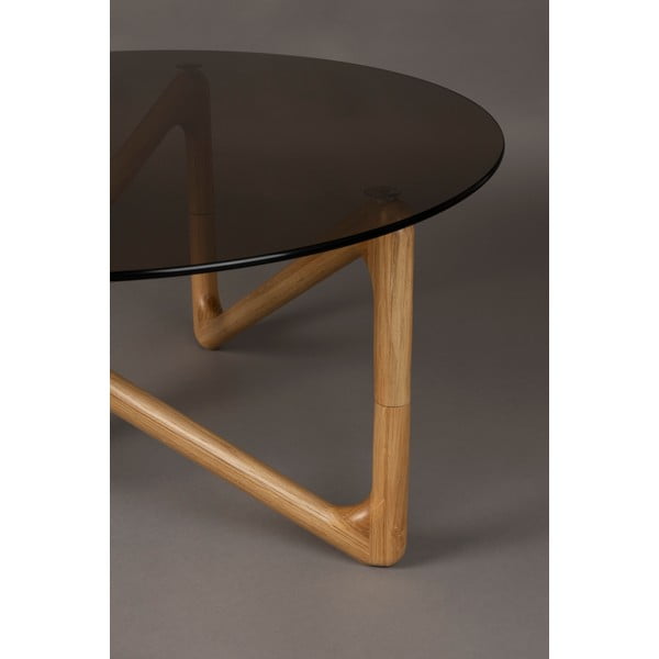 Apvalios formos kavos staliukas natūralios spalvos su stikliniu stalviršiu ø 80 cm Naia – Dutchbone-image-3