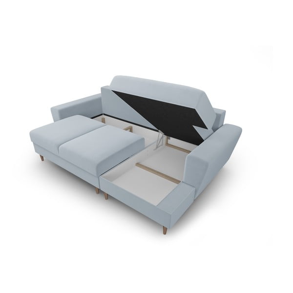 Šviesiai mėlynos spalvos iš velveto sulankstoma/su sandėliavimo vieta kampinė sofa (su dešiniuoju kampu/su gultu) Kyoto – Cosmopolitan Design-image-3