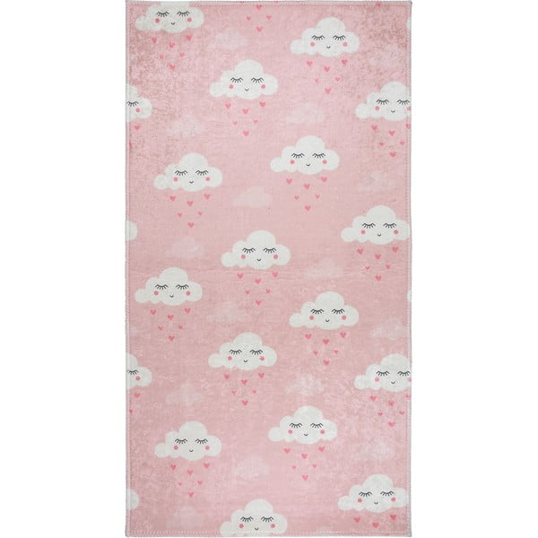 Skalbiamas šviesiai rožinės spalvos vaikiškas kilimas 80x120 cm Pink Clouds – Vitaus