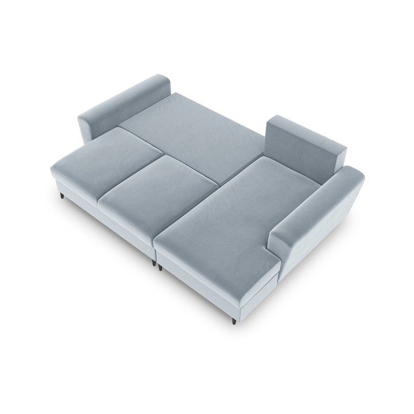 Šviesiai mėlynos spalvos iš velveto sulankstoma/su sandėliavimo vieta kampinė sofa (su dešiniuoju kampu/su gultu) Kyoto – Cosmopolitan Design-image-2