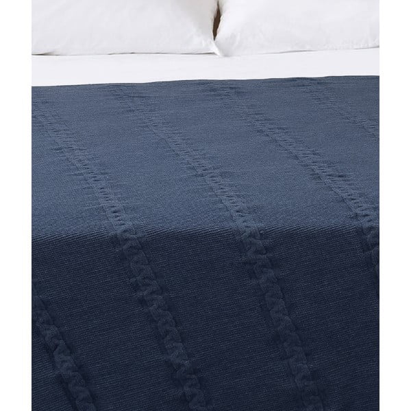 Tamsiai mėlyna medvilninė lovatiesė dvigulei lovai 200x220 cm Trenza - Oyo Concept