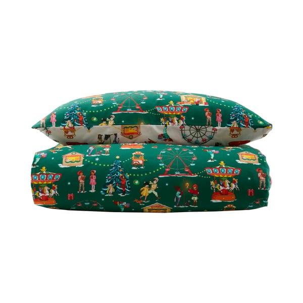 Žalios spalvos iš medvilnės dvigulė vaikiška patalynė 200x200 cm Christmas Fairground – Belle & Boo