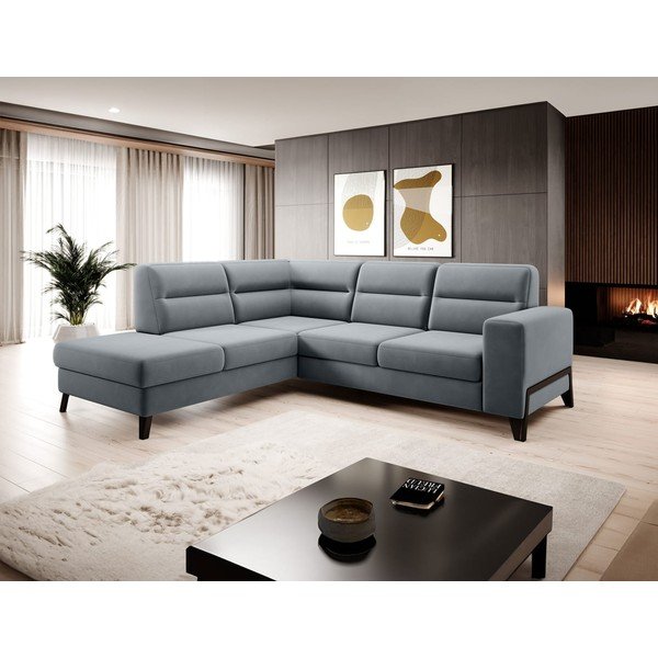 Pilkos spalvos iš velveto sulankstoma/su sandėliavimo vieta kampinė sofa (su kairiuoju kampu/„L“ formos) Cassara – ELTAP-image-1