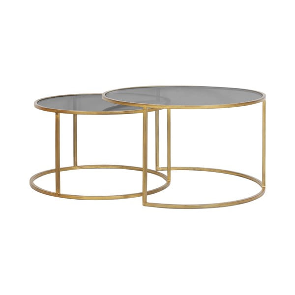 2 vnt. aukso spalvos stiklinių apvalių kavos staliukų rinkinys ø 75 cm Duarte - Light & Living