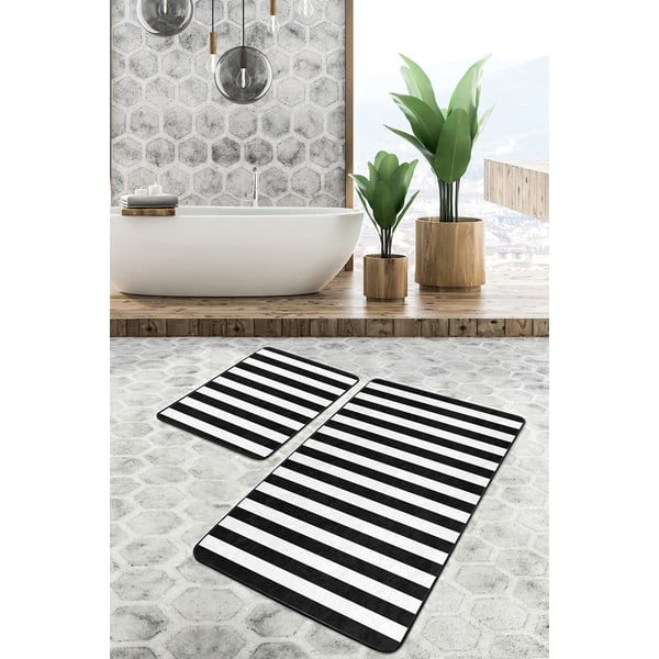 Vonios kilimėliai baltos spalvos/juodos spalvos 2 vnt. 60x100 cm – Mila Home-image-3