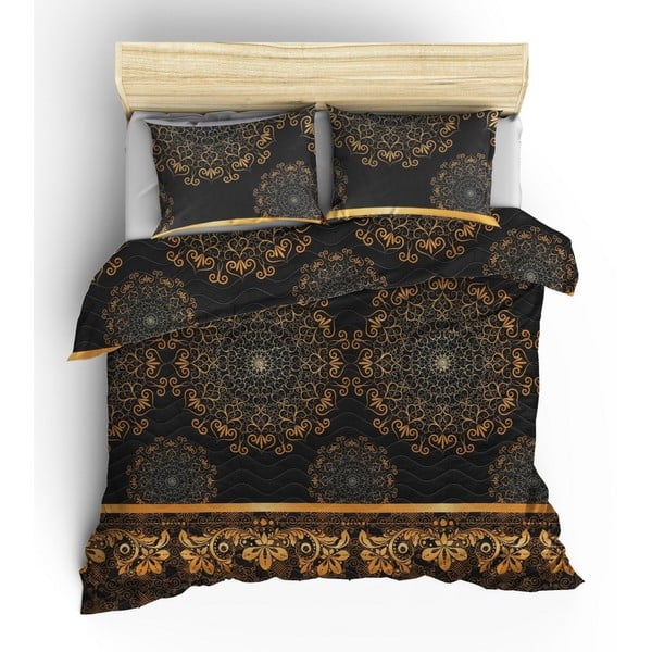 Dygsniuota lovatiesė su 2 pagalvių užvalkalais Eponj Home Şehri-Ala Gold, 200 x 220 cm