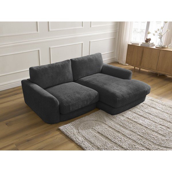 Juodos spalvos kampinė sofa iš šenilinio audinio (su dešiniuoju kampu/su gultu) Leonore – Bobochic Paris-image-3