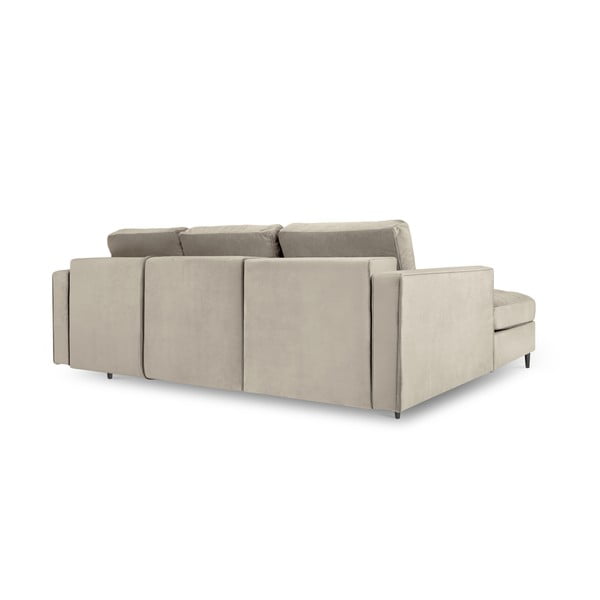 Smėlio spalvos aksominė kampinė sofa-lova Milo Milo Santo, kampas kairėje-image-4