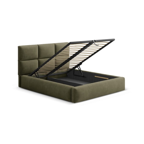 Žalios spalvos dvigulė lova audiniu dengta su sandėliavimo vieta su lovos grotelėmis 180x200 cm Libera – Windsor & Co Sofas-image-2