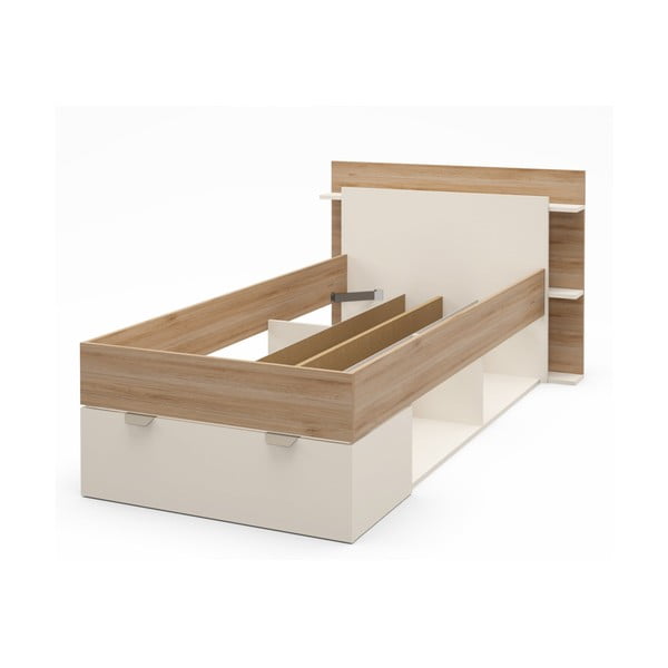 Viengulė lova baltos spalvos/natūralios spalvos iš ąžuolo su sandėliavimo vieta be grotelių 90x200 cm Albo – Marckeric-image-2