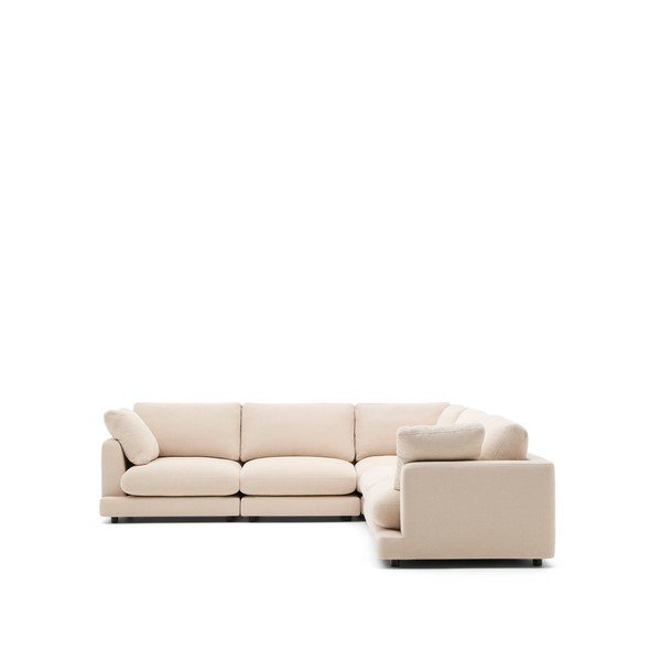 Smėlio spalvos kampinė sofa iš šenilinio audinio Gala – Kave Home-image-2