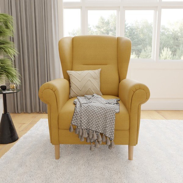 Geltonos spalvos krėslas su atlošu Swan – Ropez-image-1