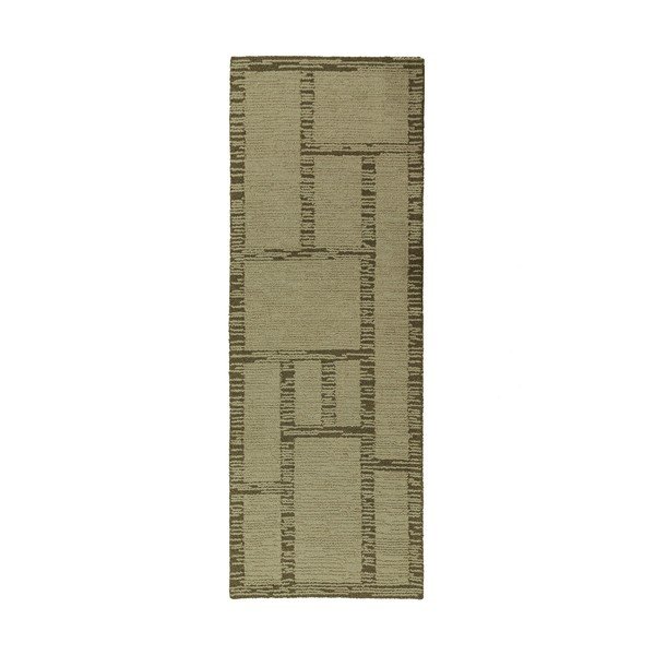 Rankų darbo žalios spalvos iš vilnos kilimas 80x230 cm Harris Modula Wool – Flair Rugs