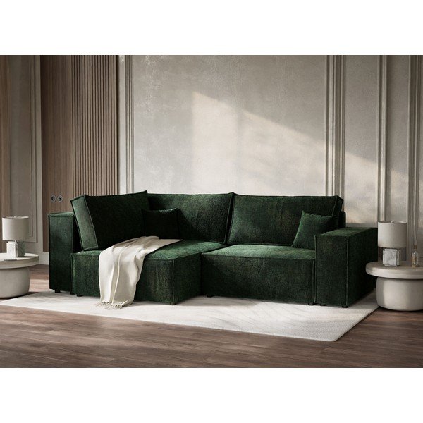 Tamsiai žalios spalvos sulankstoma/su sandėliavimo vieta kampinė sofa iš šenilinio audinio (su kairiuoju kampu/„L“ formos) Tonga – Maison de Rêve-image-4