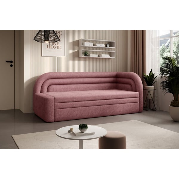 Rožinės spalvos iš šenilinio audinio sulankstoma/su sandėliavimo vieta sofa su dešiniuoju kampu 223 cm Fabillo – ELTAP-image-3