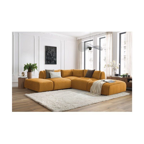 Garstyčių spalvos modulinė kampinė sofa iš velveto Jeanne – Bobochic Paris-image-1