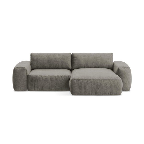 Pilkos spalvos sulankstoma kampinė sofa iš šenilinio audinio (su dešiniuoju kampu/su gultu) Kuki – Makamii