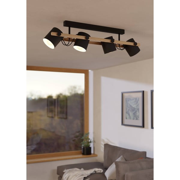 Lubinis šviestuvas juodos spalvos/natūralios spalvos 10x19 cm su metaliniu gaubtu HORNWOOD – EGLO-image-1