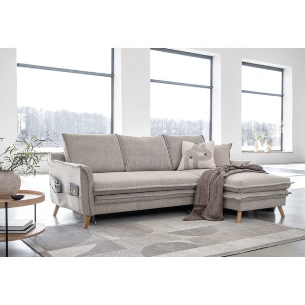 Pilkai smėlinės spalvos sulankstoma/su sandėliavimo vieta kampinė sofa (su dešiniuoju kampu/su gultu) Charming Charlie – Miuform-image-3