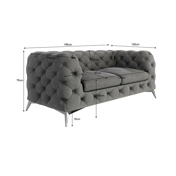 Pilkos spalvos iš velveto sofa 185 cm Chelsea – Ropez-image-3