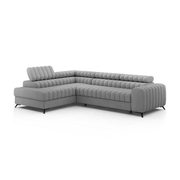 Pilkos spalvos kampinė sofa iš velveto (su kairiuoju kampu/„L“ formos) Kanedo – ELTAP