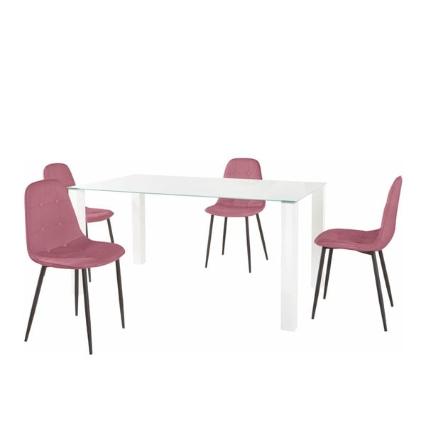 Valgomojo stalo ir 4 rausvų kėdžių rinkinys "Støraa Dante", stalo ilgis 160 cm