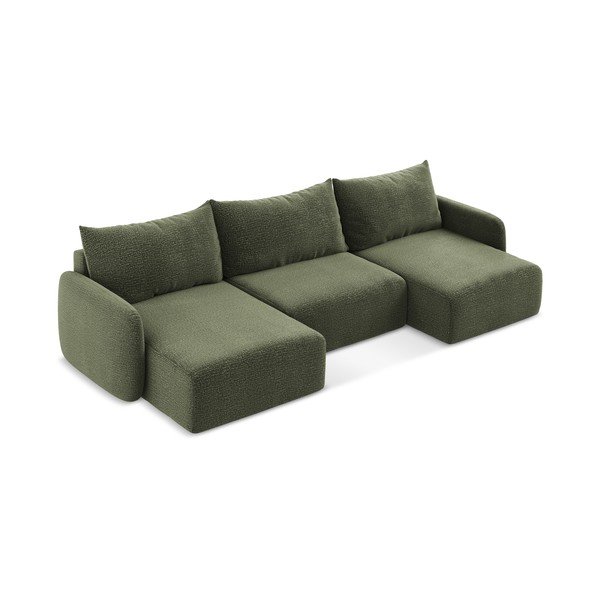 Žalios spalvos sulankstoma/su sandėliavimo vieta kampinė sofa Kalena – Makamii-image-3