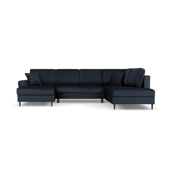 Tamsiai mėlynos spalvos iš velveto sulankstoma/su sandėliavimo vieta kampinė sofa (su dešiniuoju kampu/„U“ formos) Kyoto – Cosmopolitan Design
