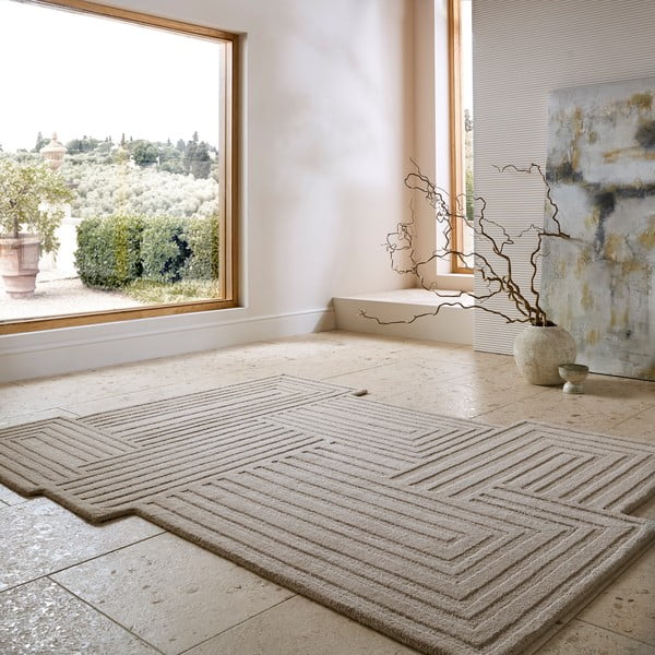 Rankų darbo smėlio spalvos iš vilnos kilimas 200x290 cm Zen Rectangles – Flair Rugs-image-1