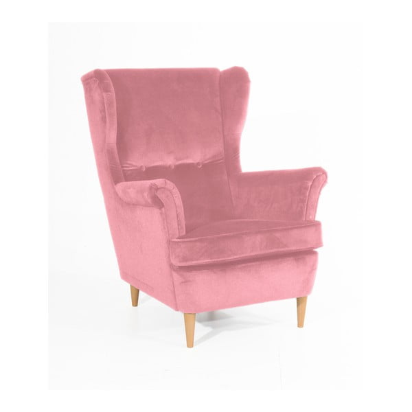 Rožinis fotelis su šviesiai rudomis kojomis "Max Winzer Clint Suede