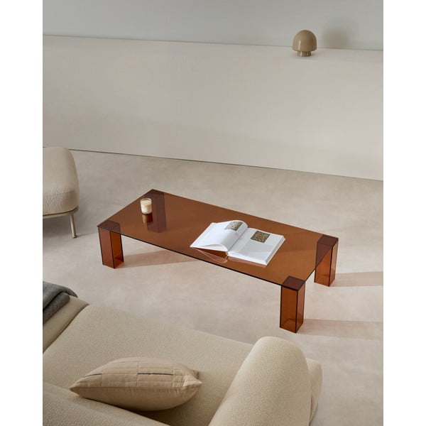 Rudos spalvos iš stiklo kavos staliukas 60x140 cm Adularia – Kave Home-image-1