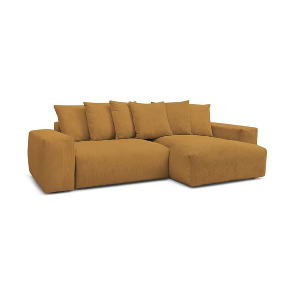 Garstyčių spalvos iš kordinio velveto sulankstoma/su sandėliavimo vieta kampinė sofa Voltaire – Bobochic Paris-image-3