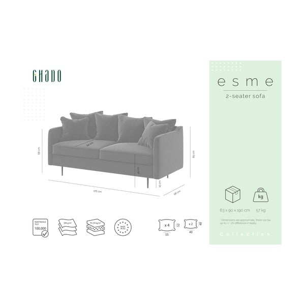 Geltona aksominė sofa Ghado Esme, 176 cm-image-3