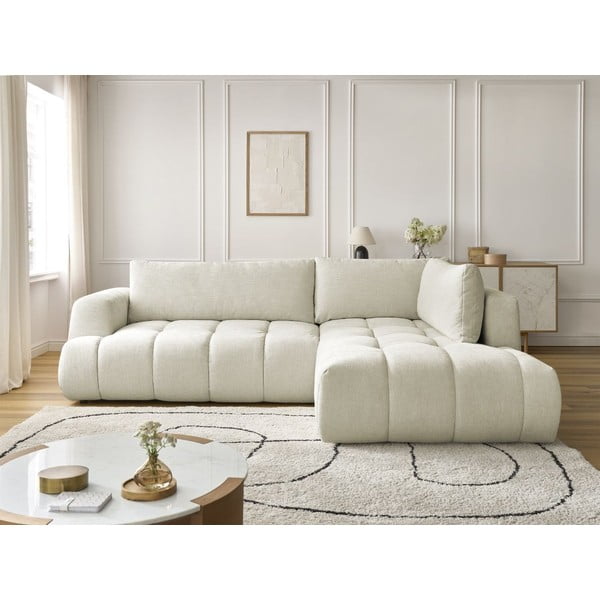 Smėlio spalvos sulankstoma/su sandėliavimo vieta kampinė sofa (su dešiniuoju kampu/„L“ formos) Fuji – Bobochic Paris-image-1