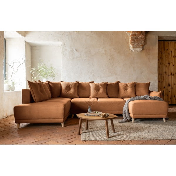 Sulankstoma kampinė sofa iš kordinio velveto raudonos plytų spalvos (su kairiuoju kampu/„U“ formos) Lazy Lukka – Miuform-image-1