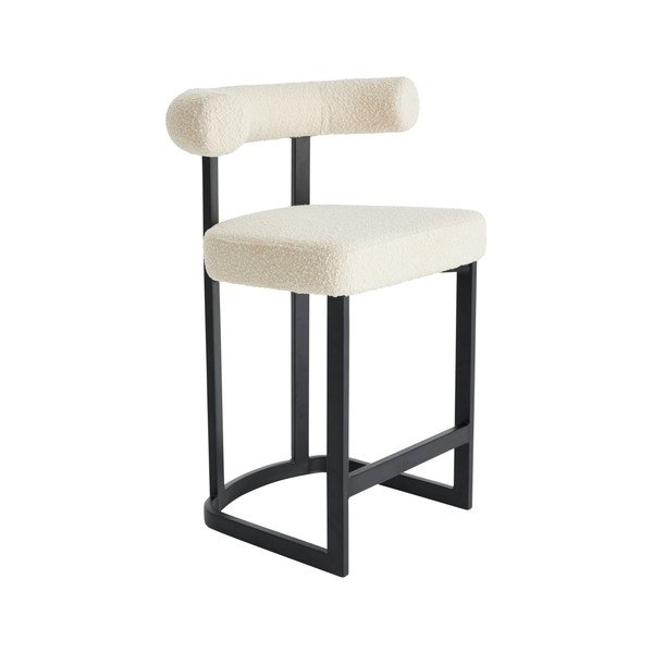 Juodos ir baltos spalvos iš audinio baro taburetė (sėdynės aukštis 66 cm) Parie – Ellos Home