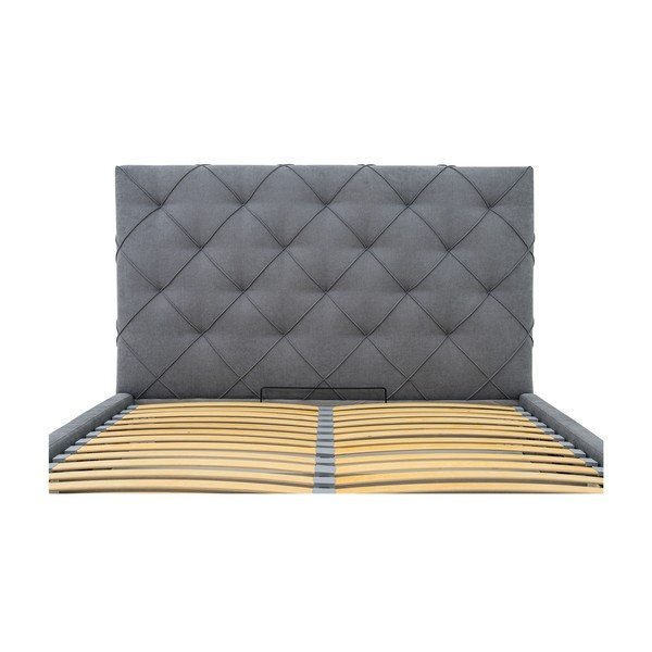 Dvigulė lova pilkos spalvos audiniu dengta su sandėliavimo vieta su lovos grotelėmis 140x190 cm Bee – Scandic-image-1