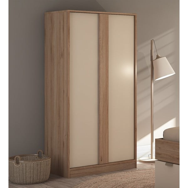 Drabužių spinta kreminės spalvos/natūralios spalvos iš ąžuolo 90x180x53 cm Dennis – Marckeric-image-2