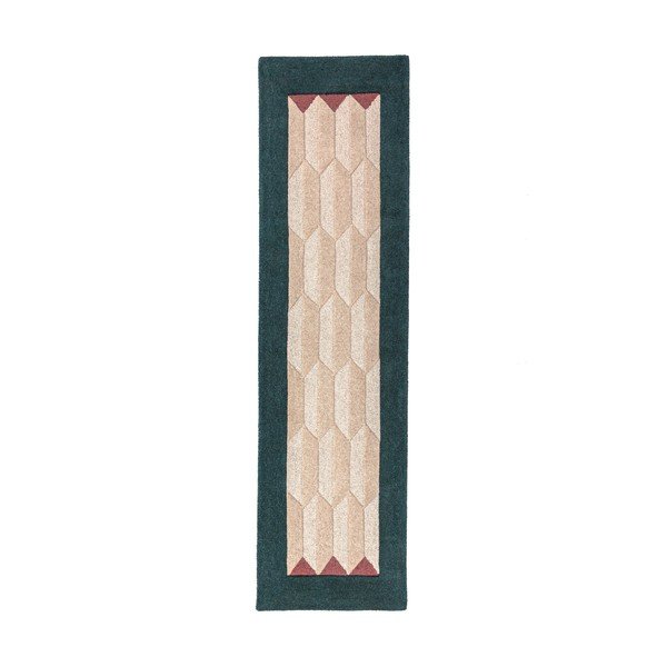 Rankų darbo natūralios spalvos/žalsvai mėlynos spalvos iš vilnos kilimas 60x230 cm Apex Border Wool – Flair Rugs
