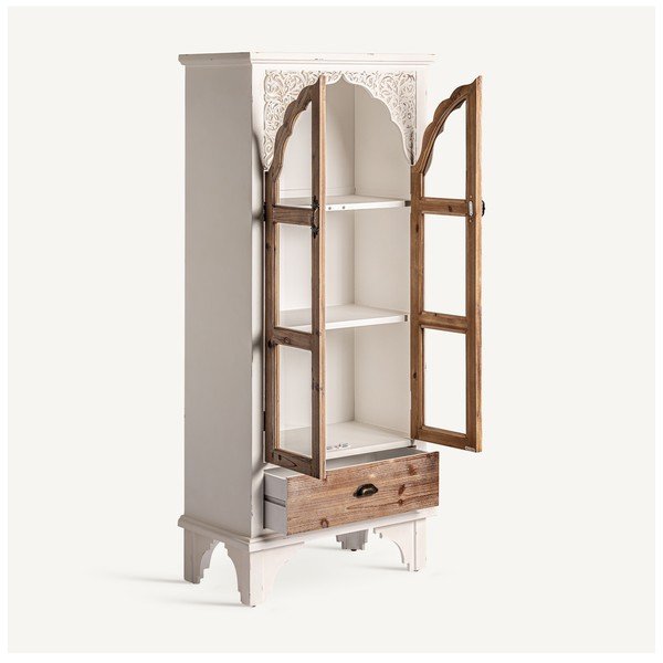 Vitrina iš kėnio masyvo baltos spalvos/natūralios spalvos 77x168 cm Siena – Burkina-image-3