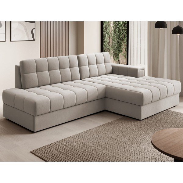 Smėlio spalvos iš velveto sulankstoma kampinė sofa (su dešiniuoju kampu/su gultu) Blezalt – ELTAP-image-3