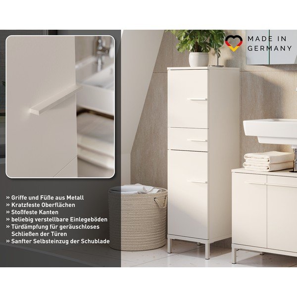 Kreminės spalvos matinis aukšta/siaura vonios daiktadėžė 34x123 cm Laurino – Germania-image-4