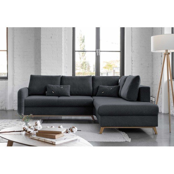 Tamsiai pilka sofa-lova Miuform Scandic Lagom L, dešinysis kampas-image-1