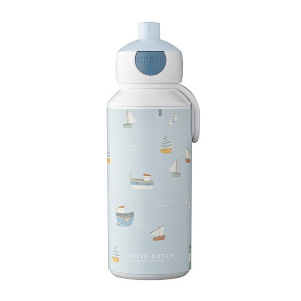 Baltos spalvos/šviesiai mėlynos spalvos iš plastiko vaikiškas buteliukas 400 ml Sailors Bay by Little Dutch – Mepal