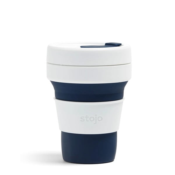 Baltos ir tamsiai mėlynos spalvos kelioninis puodelis Stojo Pocket Cup, 355 ml