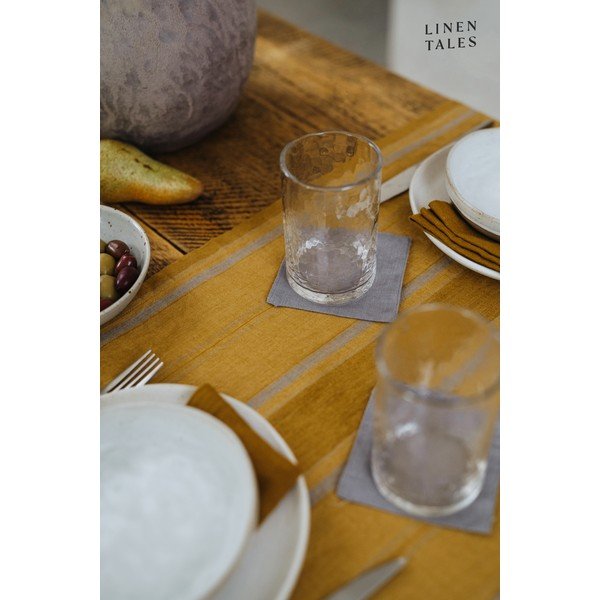Iš lino staltiesė 140x140 cm Amber Bronze Stripes – Linen Tales-image-1