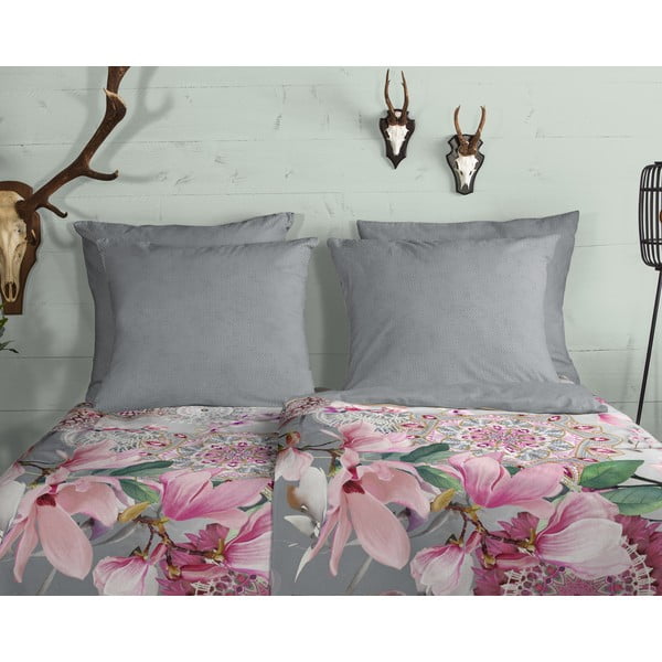 Rožinės ir pilkos spalvos flanelinė viengulė patalynė 140x200 cm - HIP-image-2