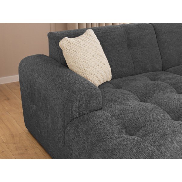 Tamsiai pilkos spalvos kampinė sofa (su kairiuoju kampu/su gultu) Melva – Ropez-image-2
