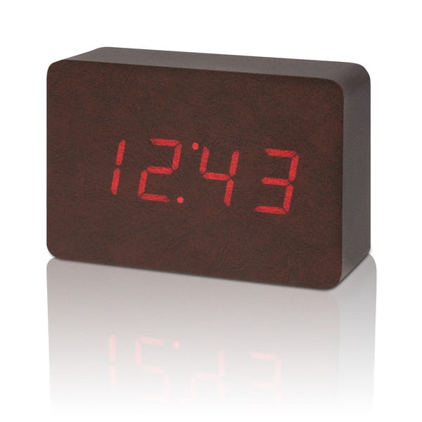 Tamsiai rudas žadintuvas su raudonu LED ekranu Gingko Brick Click Clock
